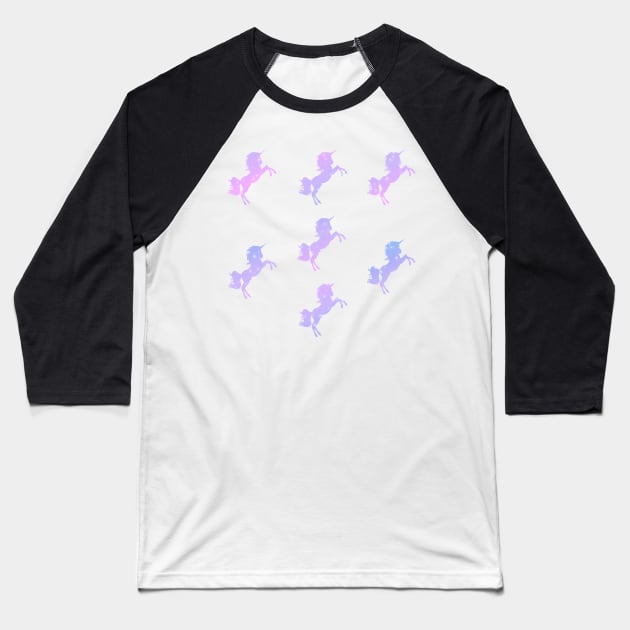 Lilac Lavender Sparkly Unicorn Silhouettes Baseball T-Shirt by anonopinion